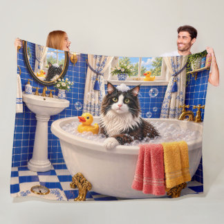 Die Blaue Badezimmerkatze Fleecedecke