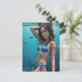 Die Blaue Bikini-Dame Postkarte (Stehend Vorderseite)