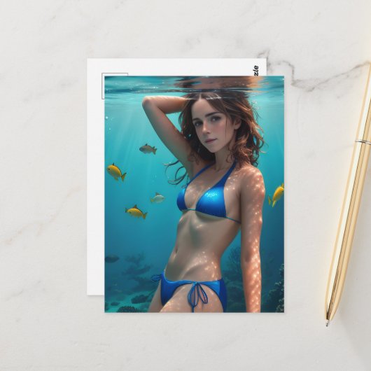 Die Blaue Bikini-Dame Postkarte (Vorderseite/Rückseite Beispiel)
