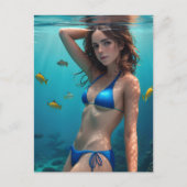 Die Blaue Bikini-Dame Postkarte (Vorderseite)