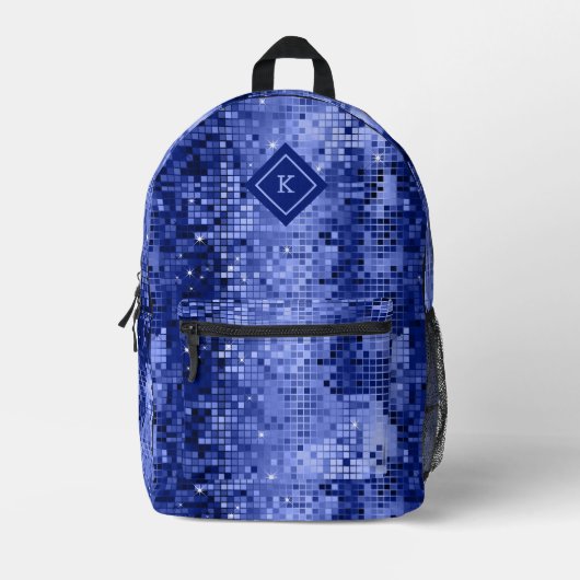Die blaue Diskothek spiegelt das Muster des Glitze Bedruckter Rucksack (Vorderseite)