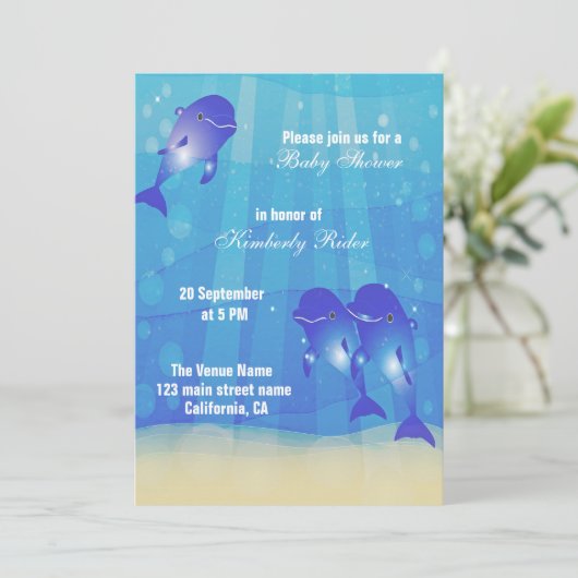 Die Blaue Dolphin Einladung (Stehend Vorderseite)