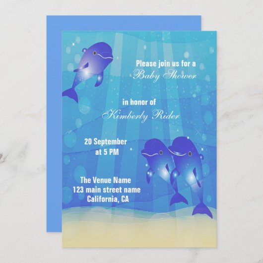Die Blaue Dolphin Einladung (Vorne/Hinten)