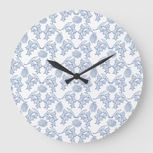 Die blaue Ethnic-Floral Print Round Wall Uhr (Vorderseite)