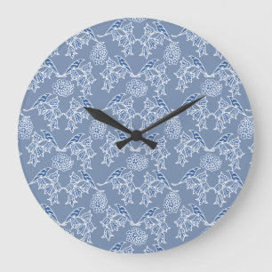 Die blaue Ethnic-Floral Print Round Wall Uhr