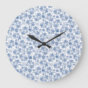 Die blaue Ethnic-Floral Print Round Wall Uhr