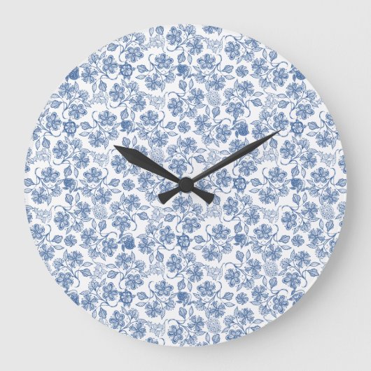Die blaue Ethnic-Floral Print Round Wall Uhr (Vorderseite)