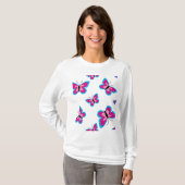 Die blaue Grenze rosa Schmetterling T-Shirt (Vorne ganz)