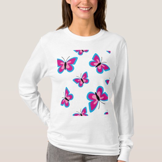 Die blaue Grenze rosa Schmetterling T-Shirt (Vorderseite)