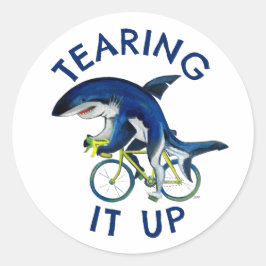 Die blaue Haie auf dem Fahrrad Motivierend aufreiß Runder Aufkleber