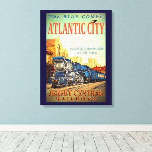 Die blaue Komet-Bahn ummantelte Canvas drucken Leinwanddruck (Insitu (Holzboden))