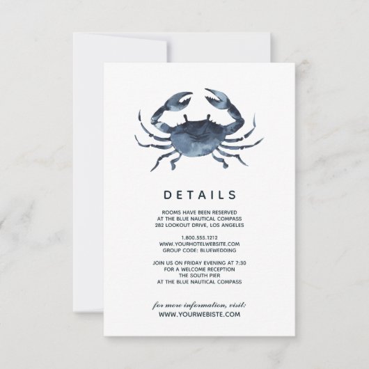 Die blaue Krabbe | Angaben zum Hochzeitgast Einladung (Vorderseite)
