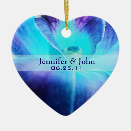 Die blaue Orchideen-Hochzeits-Verzierung Keramikornament (Vorne)