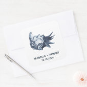 Die blaue Seashell | Hochzeitsmonogramm Quadratischer Aufkleber (Umschlag)