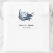 Die blaue Seashell | Hochzeitsmonogramm Quadratischer Aufkleber (Tasche)