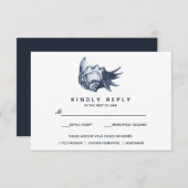 Die blaue Seashell | Hochzeitsrabatt mit Essenswah RSVP Karte (Vorne/Hinten)