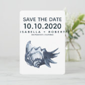 Die blaue Seashell | Hochzeitsstichtag speichern Save The Date (Stehend Vorderseite)
