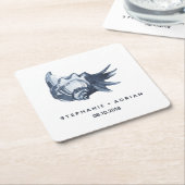 Die blaue Seashell | Maßgeschneiderte Hochzeit Rechteckiger Pappuntersetzer (angewinkelt)