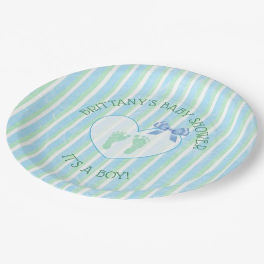 Die blaue und grüne Striptendusche Pappteller (Schrägansicht)