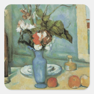 Die blaue Vase (Blumen und Früchte) von Paul Cézan Quadratischer Aufkleber