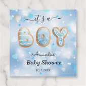 Die blaue weiße Gefältchen der Babydusche Geschenkanhänger (Vorderseite)