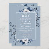 Die blauen Blüten sind ganz in einem kleinen Dusch Einladung (Vorne/Hinten)