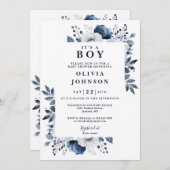 Die blauen Blüten sind in einer Dusche für ein Bab Einladung (Vorne/Hinten)