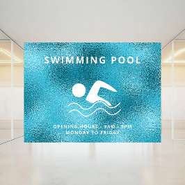 Die blauen Öffnungszeiten des Pools Fensteraufkleber