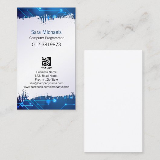 Die blauen Stromkreise des Computerprogrammierers  Visitenkarte (Vorne/Hinten)