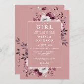 Die blühende Girl-Rosa-Dusche ist in einer kleinen Einladung (Vorne/Hinten)