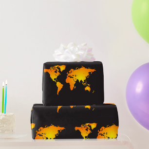Die blühende Weltkarte in orange und gelb Geschenkpapier