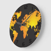 Die blühende Weltkarte in orange und gelb Große Wanduhr (Winkel)