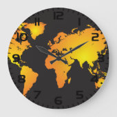 Die blühende Weltkarte in orange und gelb Große Wanduhr (Vorderseite)