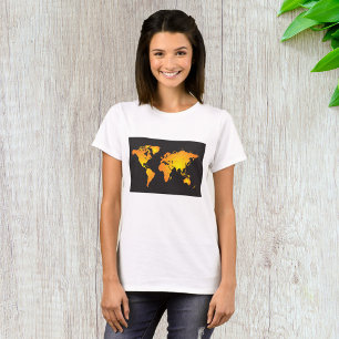 Die blühende Weltkarte in orange und gelb T-Shirt