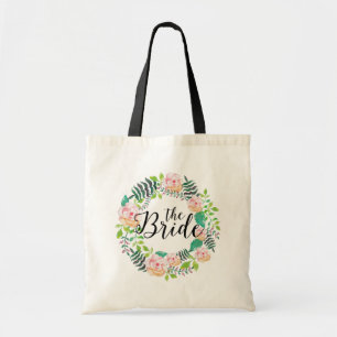 Die Blume der Bride Typografy-Wasserfarbe Kranz Tragetasche