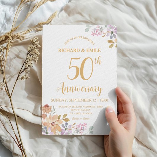 Die Blume der Wasserfarbe des 50. Fotos Einladung