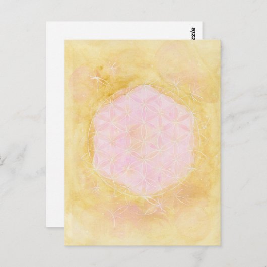 die Blume des Lebens, Rosa Gold Postkarte (Vorne/Hinten)