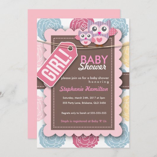 Die Blume ist farbig und mit einer Babydusche ausg Einladung (Vorne/Hinten)