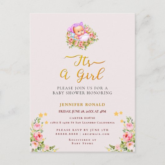 Die Blume Rosa und Gold ist ein Thema für Mädchen. Postkarte (Vorderseite)