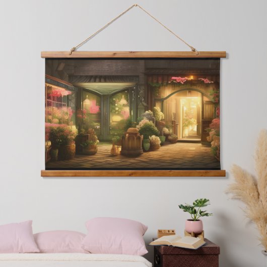 Die Blume Shop Digitale Kunst Wandteppich Mit Holzrahmen (Schlafzimmer)