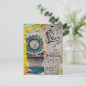 Die Blumen-Uhr Mixed Media Collage Postkarte (Stehend Vorderseite)