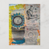 Die Blumen-Uhr Mixed Media Collage Postkarte (Vorderseite)