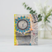Die Blumen-Uhr-Pläne Mixed Media Collage Postkarte (Stehend Vorderseite)