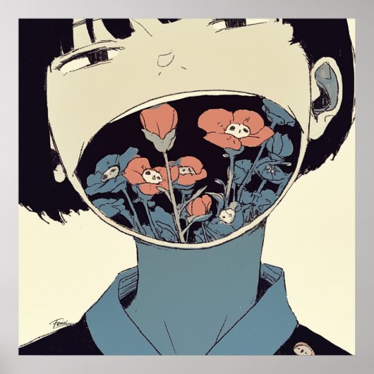 Die Blüte der Stille - Surrealer Grafik-Artposter Poster (Vorne)