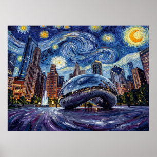 Die Bohne Cloud Gate Chicago unter dem sternenklar Poster