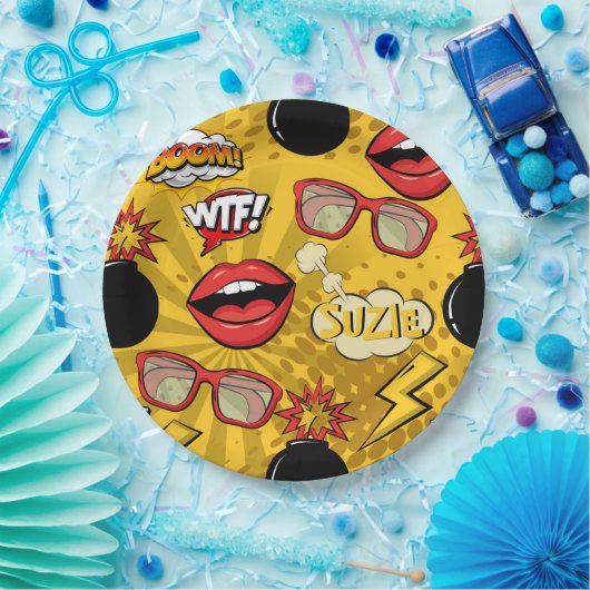 Die Bombe Retro Lips Red/Gold ID553 Pappteller (Party)