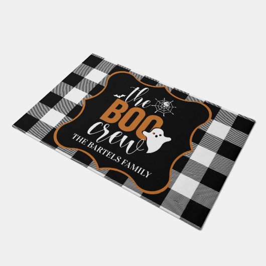 Die Boo-Crew Schwarz und Orange Custom Halloween Fußmatte (Schrägansicht)