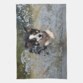 Die Border-Collie springend in Wasser Küchentuch (Vertikal)