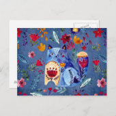 Die böse Katze im Blumengarten Postkarte (Vorne/Hinten)