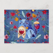 Die böse Katze im Blumengarten Postkarte (Vorderseite)